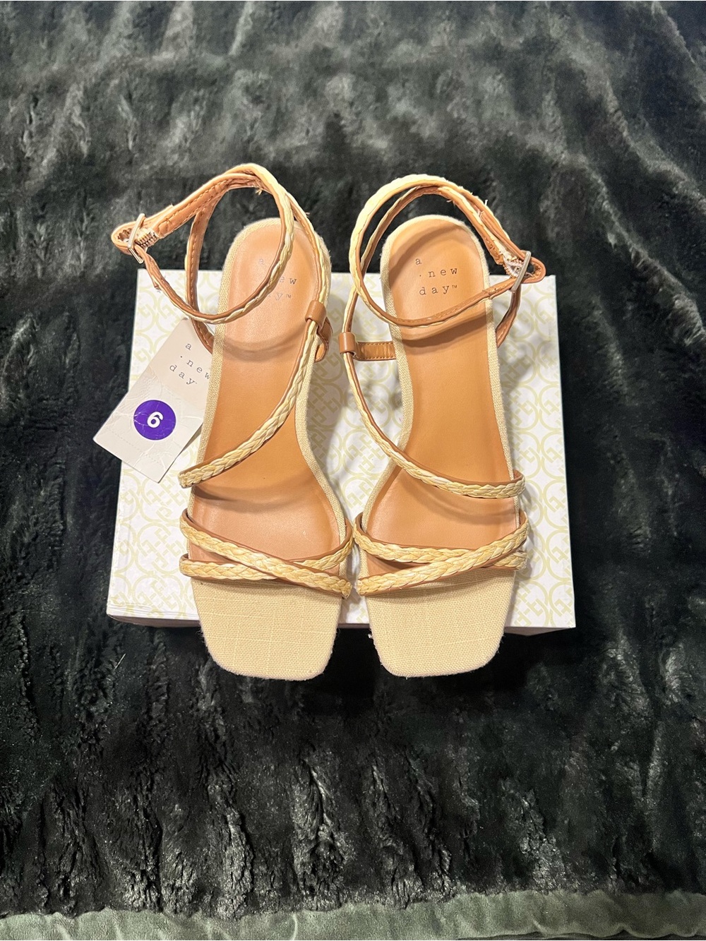 a new day Beige Braided Strap Block Heel Sandals